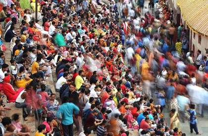 Pilgrims crowd the steps at Kamakhya