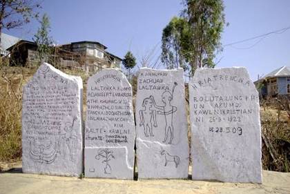 Inscribed memorial stones in the Champhai valley