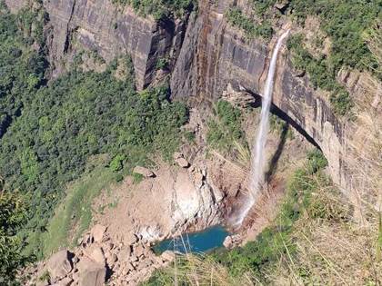 Nohkalikai Falls in the dry season