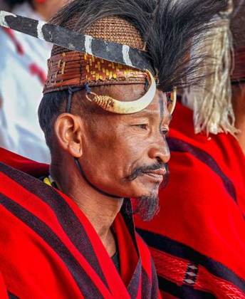 A Konyak elder in ceremonial headgear