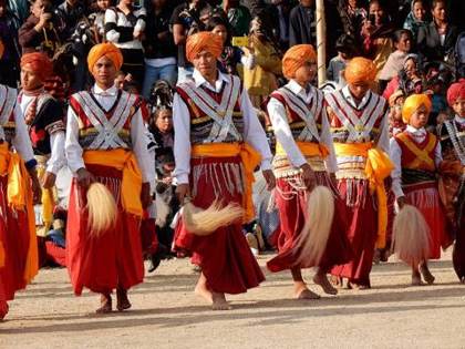 Khasi men dance at Nongkrem