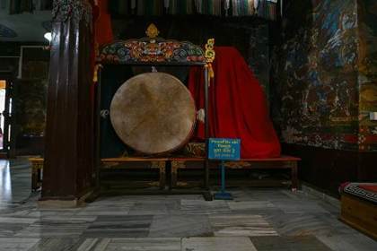A ritual drum inside the monastery